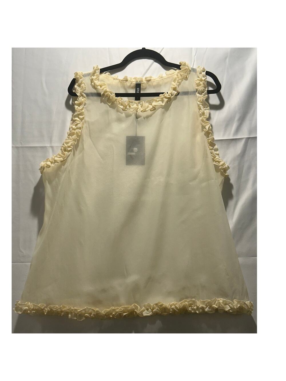 StyleWe 2XL Ivory Sheer Chiffon Ruffle Neck Blouse NWT